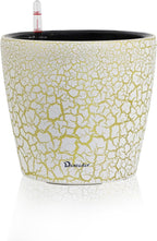 Dexceder 9x8 Inches Self Watering Planter Indoor Outdoor, Inner Pot Design, Thickened Table Flower Plant Pot with Water Level Indicator (White Gold Crackle)