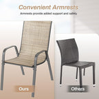 TLSUNNY Patio Chairs, Stackable Textilene Outdoor Dining Furniture for All Weather, with 17.7″ Wide Seat & Metal Frame, for Garden, Backyard, Deck, Restaurant, Poolside (8, Brown, 26.4″)