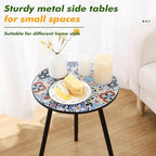2 Packs Metal Mosaic Round Side Tables 13.4" Small Outdoor Patio Round Accent Coffee Tables Indoor Corner Stand for Small Spaces Weather-Resistant for Balcony, Porch Plant Stands Indoor, Mixed Mosaic