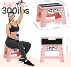 Delxo Folding Step Stool 9 Inch,Non-Slip Foldable Stools for Kids & Adults Up to 300 LBS,Kitchen Collapsible Fold Up Stepping Stool with Dotted 1 Pack,Pink