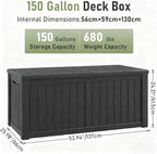 Outdoor Storage Box, Resin Deck Boxes Indoor and outdoor, Waterproof Storage Box Lockable Lid (Grey,150 Gallon)