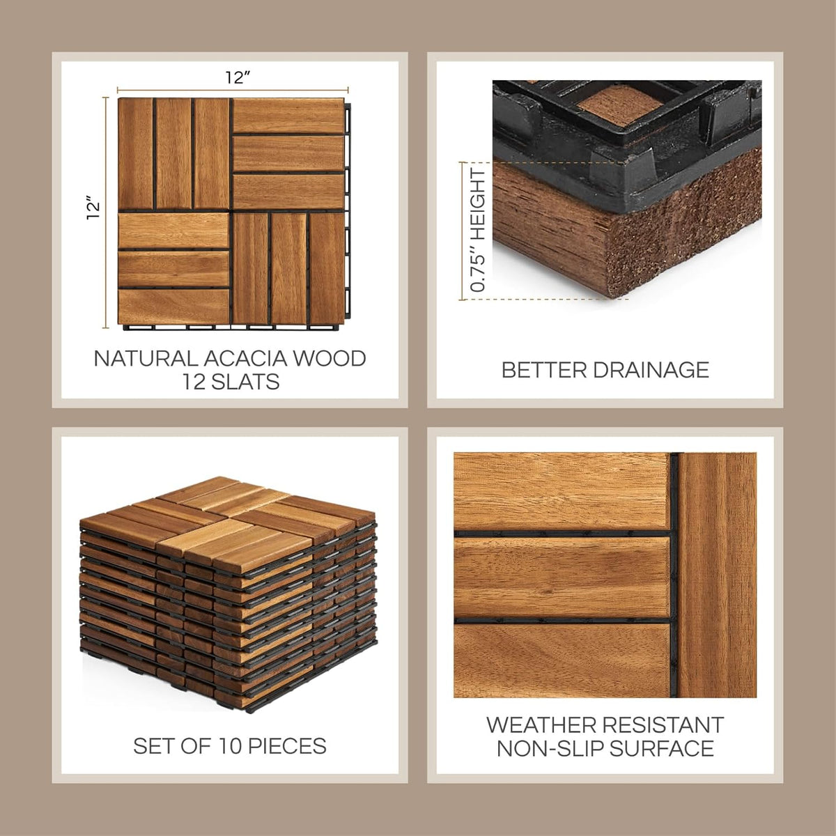 thyoi premium deck tiles, 10 pcs patio flooring, close-up detail