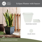 The HC Companies 10 Inch Eclipse Square Planter Pots with Drainage Holes & Attached Saucer, Lightweight UV-Resistant Plastic Indoor Outdoor Planters, 2-Pack Flower Pots for Garden & Home Decor, White