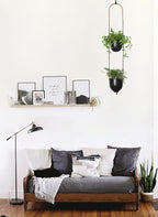 Modern Metal Hanging Planter for Indoor Outdoor Plants with Hook 2 Tier Boho Wall and Ceiling Flower Pots Baskets Holder Home Office Decor(Black)