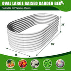 A ANLEOLIFE 12-Set 8X4X2 ft Galvanized Raised Garden Bed Kit, Oval Metal Deep Root Planters for Outdoor Plants, Antique White