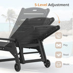 LUE BONA Outdoor Chaise Lounge, HDPS Chaise Lounger, 5 Positions Adjustable Lounge Chairs, Pool Lounge Chair with Wheels for Poolside, Backyard, Black