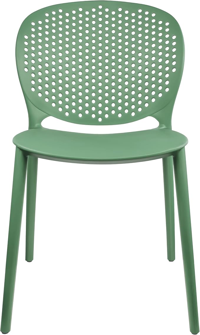 2xhome Patio Dining Chair | Modern Stackable Outdoor Pool Side Chair | Weather Resistant Plastic for Yard, Porch, Balcony, Kitchen, Green, Single, Set of 1
