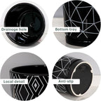 Ton Sin Flower Pots,5.5 Inch Black Ceramic Planter with Drainage Hole,Indoor Cylinder Plant Pots with Saucer,Cactus Succulent Outdoor Garden Pots Set of 4