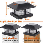 Dynaming 4x4 Solar Post Cap Lights Outdoor with 2 Color Modes, Fence Post Solar Lights Black Shell Brightness SMD LED Lantern Lamps Waterproof for Garden Deck Patio, Fit Wooden/Vinyl Posts, 2 Pack