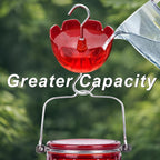 Ant Moat for Hummingbird Feeders, 6 Pack 4OZ | Heavy Duty Metal Hooks with Water Level Window, Bright Red Flower Design for Outdoor Hanging Bird Feeders