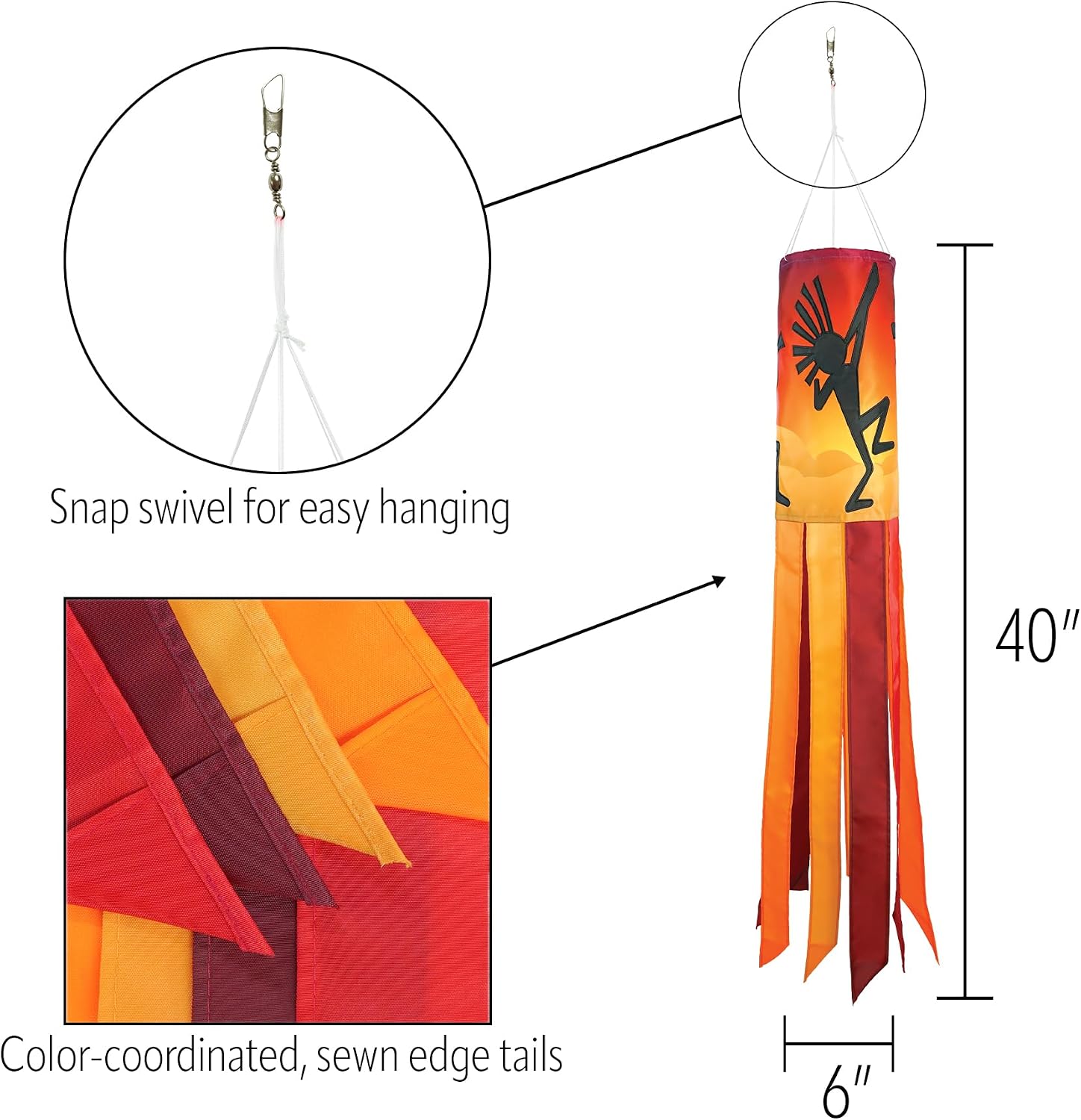 In the Breeze 5233 — Dancing Kokopelli Inspiration Windsock — Vibrant Southwest Outdoor Garden Décor