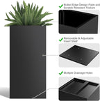 Metal Large Planter Box 15" L x 15" W x 30" H, Heavy Duty Tall Rectangle Outdoor Planter Box with Removable Insert Shelves for Porch, Garden, Patio, Yard (Black)