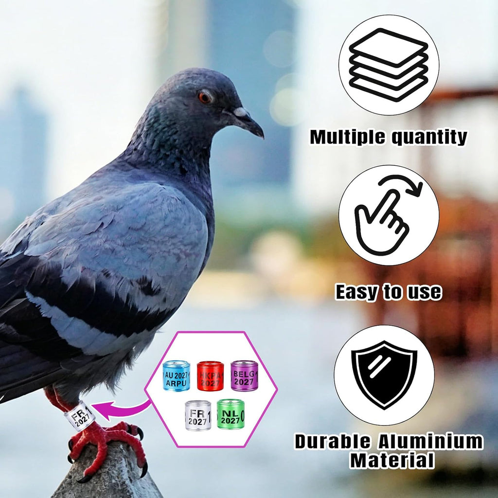 100Pcs Multicolor Aluminium Pigeon Leg Rings Dove Leg Rings Identify Pigeon BandsPlastic with 2027 Training Identify Birds Foot Ring (Multicolor)