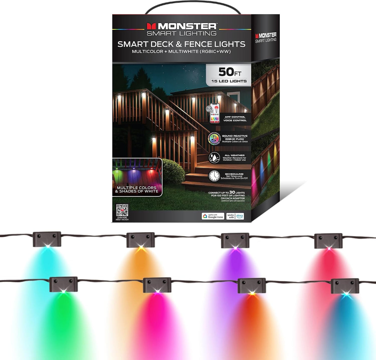 monster smart 50ft deck & fence lights, wifi, main product view