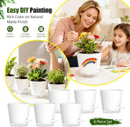Plant Pots 7 Inch Self Watering Pots, 6 Pack Plastic Planters with Drainage Holes and Clear Saucers,Plastic Flower Pots for Indoor Out Door Plants(White)