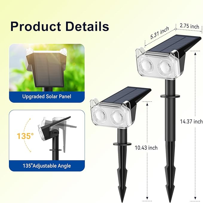 LETMY Solar Spot Lights Outdoor Waterproof with Bigger LED, 4 Pack Auto ON/OFF 135°Adjustable Solar Lights Outdoor, 2-in-1 Wall Lights & 2 Modes Landscape Spotlights for Tree Yard Pathway Garden Decor