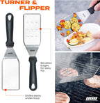 Flat Top Griddle Accessories for Blackstone and Camp Chef Griddle - 9 Pieces Set with Griddle Cleaning Kit and Carry Bag! Metal Spatula, Scraper for Hibachi and Teppanyaki Grill