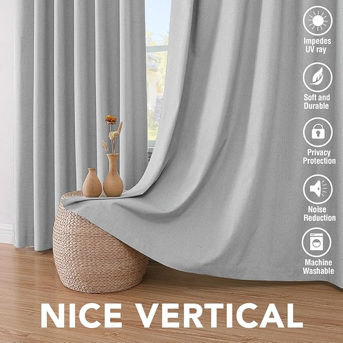 H.VERSAILTEX 100% Blackout Curtains for Bedroom Thermal Insulated Linen Textured Curtains Heat and Full Light Blocking Drapes Living Room Curtains 2 Panel Sets, Glacier Gray, 52x54 Inch