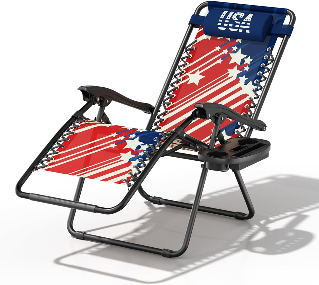 Athena Collection Zero Gravity Chair, Outdoor Lounge Chair- Us Flag | with Adjustable Pillow and Cup Holder, Reclining Camping Chair for Outside Beach Lawn Garden Patio Poolside