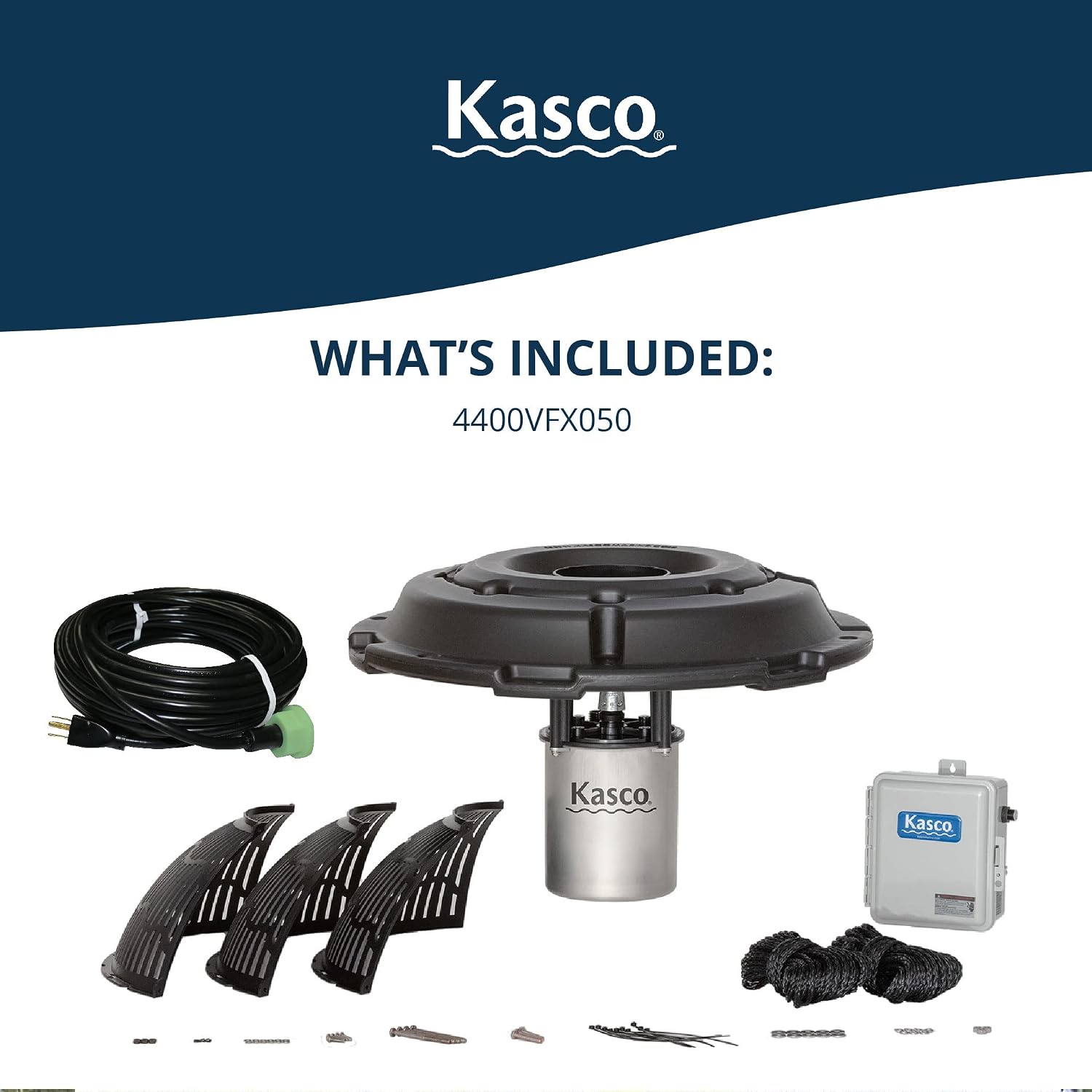 Kasco 1HP VFX Aerating Fountain, 120V, 50ft Power Cord | Aerating Fountain with V-shaped display pattern with aeration, Ideal for ponds up to 1 acre, Float included