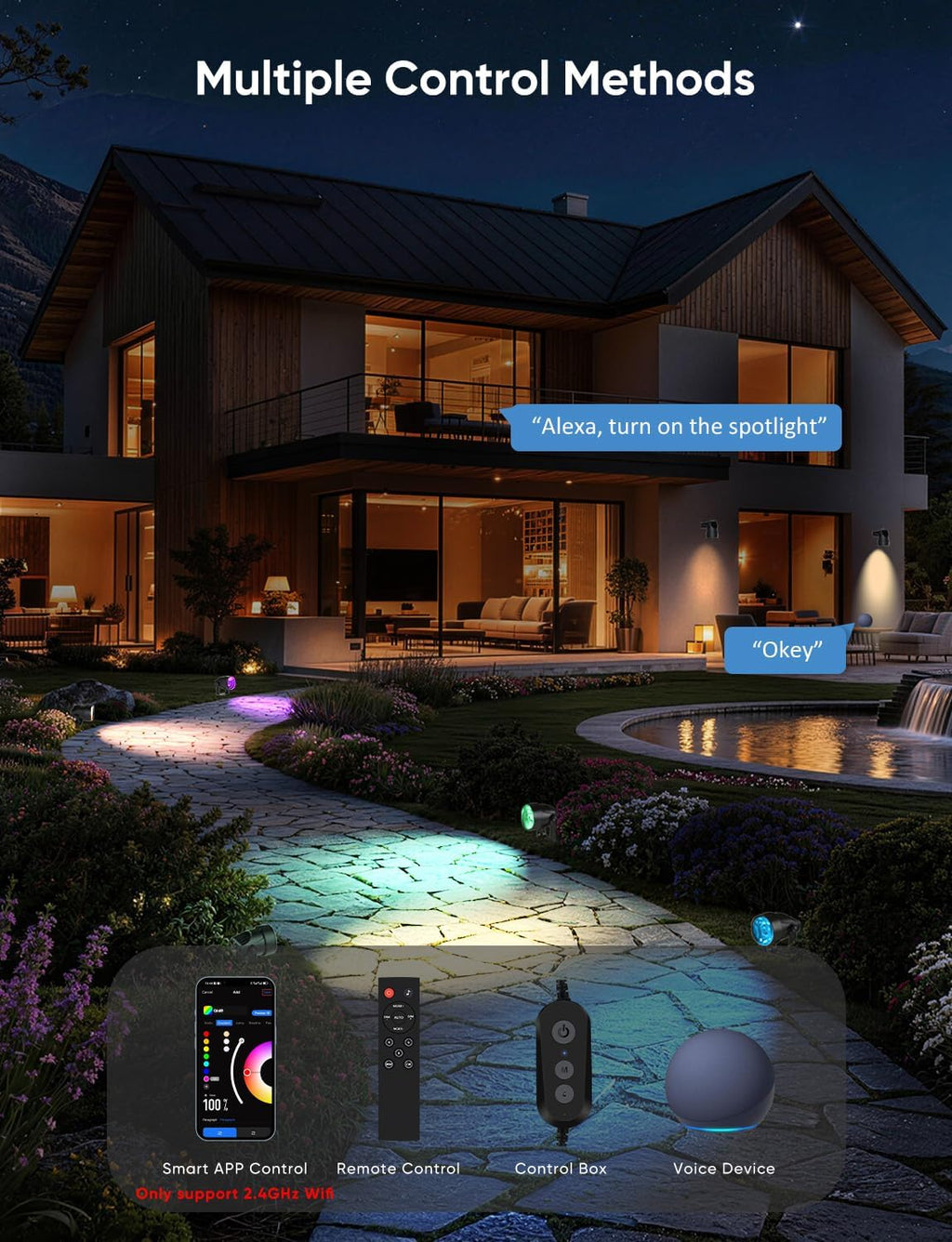 appeck landscape lighting, rgbw spotlights with app control,8, side view