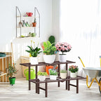 2 Tier Plant Stand Indoor Outdoor, Foldable Metal Separated Ladder Plant Stands, Plant Shelf Multiple Flower Pot Holder Display Shelving for Garden Living Room Patio,Brown