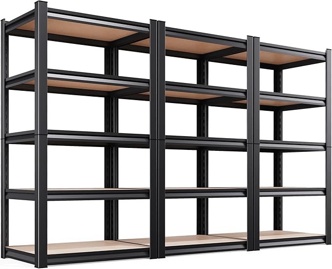 AOAORRG Set of 3 Garage Shelving Heavy Duty Storage Shelves, Metal Adjustable Shelving Unit, Utility Garage Organizer Shelf for Basement, Pantry, Kitchen, Warehouse, 31.5"W x 13.8"D x 71.2"H, Black