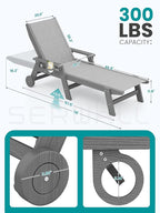 SERWALL Patio Chaise Lounge Chair, 5 Positions Outdoor Lounger for Pool, Textilene Lounge Chair with Rolling Wheels for Poolside, Deck, Grey
