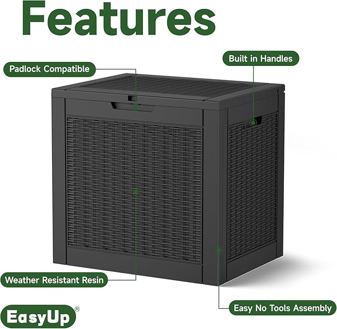 EasyUp 30 Gallon Resin Deck Box, Patio Outdoor Deck Box for Furniture, Garden Tools and Tools Storage, Waterproof Outside Storage Boxes(Black)