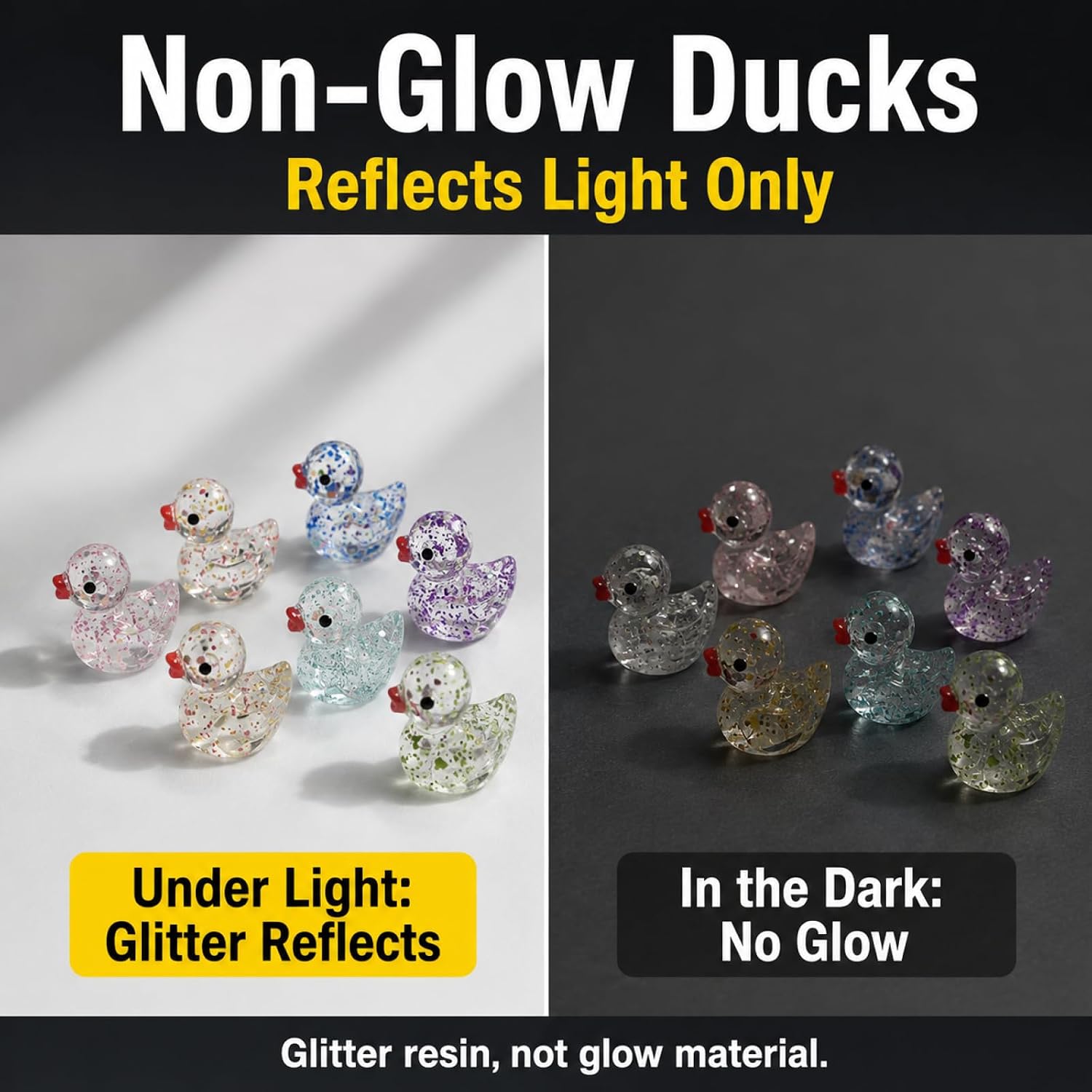 160 Pcs Mini Glitter Resin Ducks Non-Glow, 16 Colors Tiny Ducks to Hide Small Plastic Ducks Little Ducks for Fairy Garden Aquarium Micro Landscape Desk Decor DIY Crafts