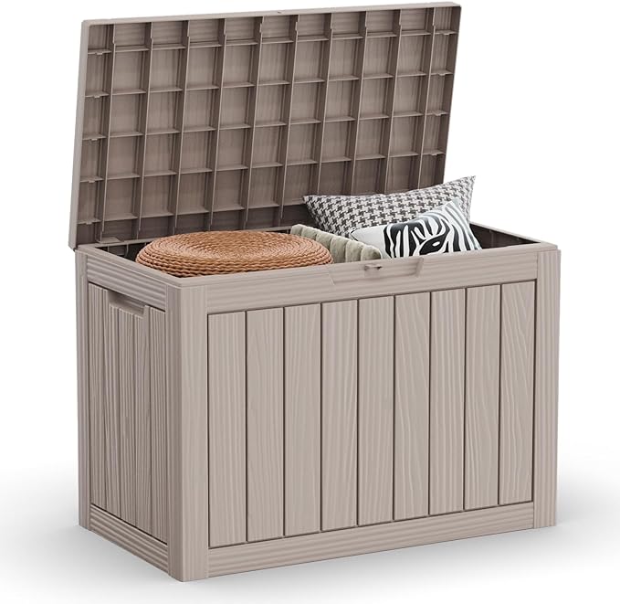 45 Gallon Outdoor Deck Box, Lockable Waterproof Outdoor Storage Boxes For Garden Tools,Indoor Cushions,Accessories Outside Storage Resin Weatherproof Container(Grey)