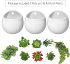 Mkono Wall Planter Ceramic Hanging Pot with Artificial Fake Plants, 3 Pack | 8 Realistic Succulents Included,White Air Plant Holder,Wall Mounted Vase,No Water Needed,Home/Bathroom Decor,Plant Lover Gift