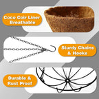 Hanging Plant Basket Flower Holder (2pack, 14 inch)-Metal Wire Round Hanging Basket Planter with Coco Fiber Liners for Plants Flower Pots Indoor Outdoor Garden Porch and Balcony Decor