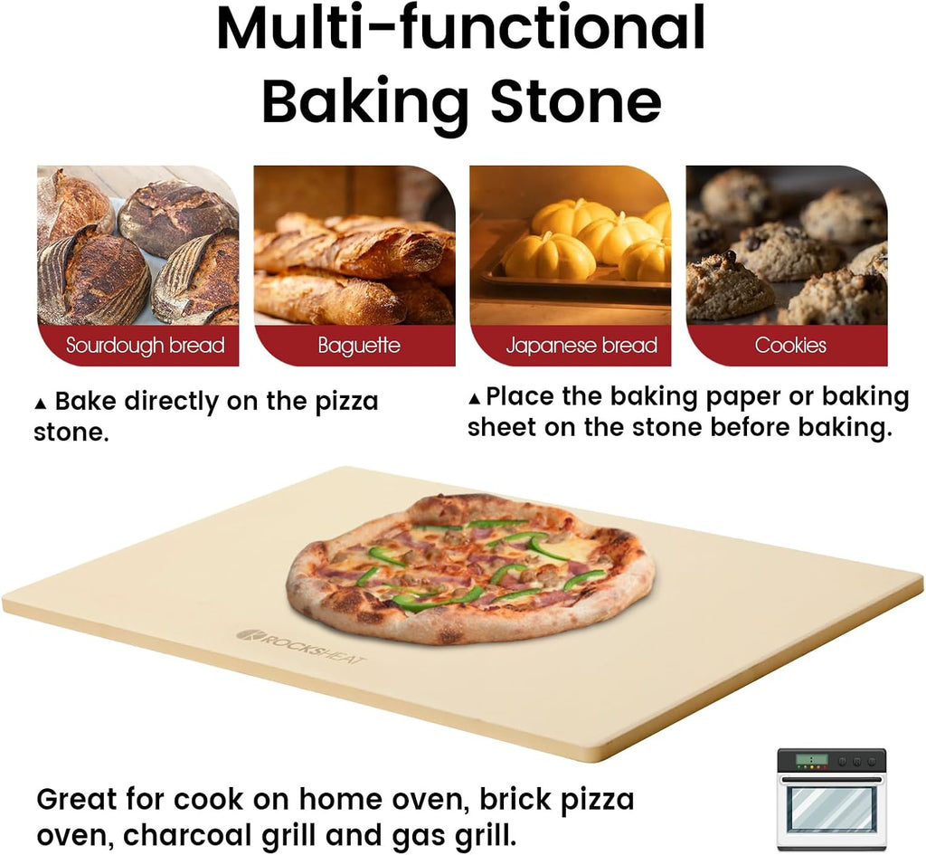 Pizza Stone, Rectangular Extra Large 23.6" x 15.8" x 0.6" Pizza Stones for Oven Grill, Industrial Commercial Heavy Duty Cordierite Baking Stone for Pizza Bread, Pizza Accessories, 14.19 lbs