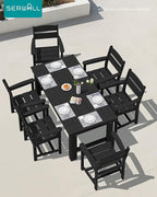 SERWALL Outdoor Dining Table Set, 67‘’ HDPE Patio Dining Set for 6, Wood-Like All-Weather Outdoor Table and Chairs Set for Lawn, Black