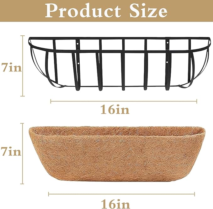 4pack 16-inch Window Sill Window Railing Planters with Cocoa Liner for Outdoor Balconies, Porches, Fences, Patio Railings