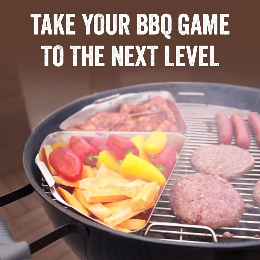 Grill Basket for Kettle Grills, 2 Stainless Baskets | Includes clip-on handle, designed for 22 inch kettle grills. Fish and vegetable grill basket.