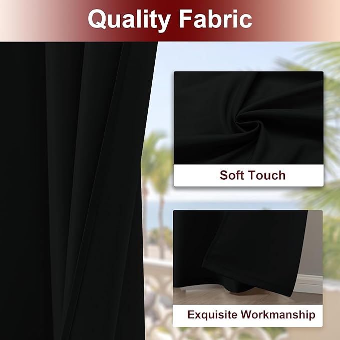 HolidayIdeas Grommet Outdoor Curtains for Patio Waterproof 8 Pcs All Weather Balcony Black Outside Curtains for Apartments, Gazebo, Pergolas, Porch, 54x84 Inch