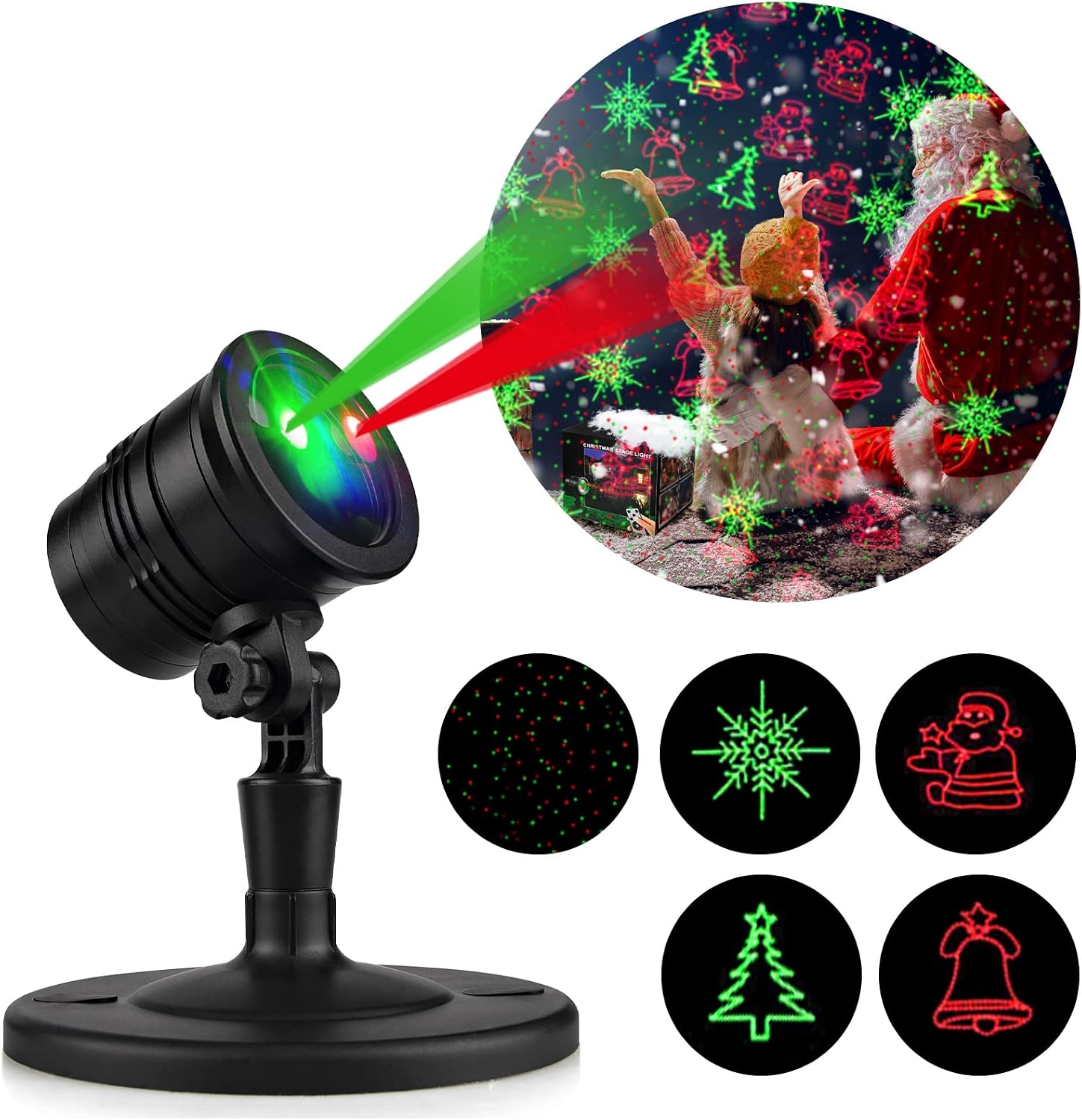 Christmas Projector Lights Outdoor, Led Christmas Laser Lights Landscape Spotlight Red and Green Star Show with Rf Wireless Remote Christmas Decorative for Outdoor Garden Patio Xmas Holiday Party