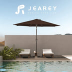 JEAREY 9FT Outdoor Patio Umbrella Outdoor Table Umbrella with Push Button Tilt and Crank, Market Umbrella 8 Sturdy Ribs UV Protection Waterproof for Garden, Deck, Backyard, Pool (Brown)