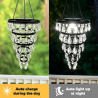 SUNNYPARK Hanging Solar Chandelier Light Outdoor Waterproof | Handcrafted with Teardrop Prisms, Solar Powered, Decorative Hanging Light for Patio, Porch, Gazebo Garden & Holiday