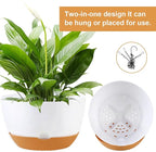 4 Pack Plastic Hanging planters for Indoor Plants,8 Inch Plant Pot Indoor Outdoor Hanging Baskets,Hanging Flower Pots with Drainage Holes and Chain for Garden Porch Plants(White)