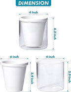 D'vine Dev 4 Inch Design Self Watering Planter for Indoor Plants, White Terracotta Pots with Cylinder Glass Cup, Set of 3, 37-Z-A-2-T