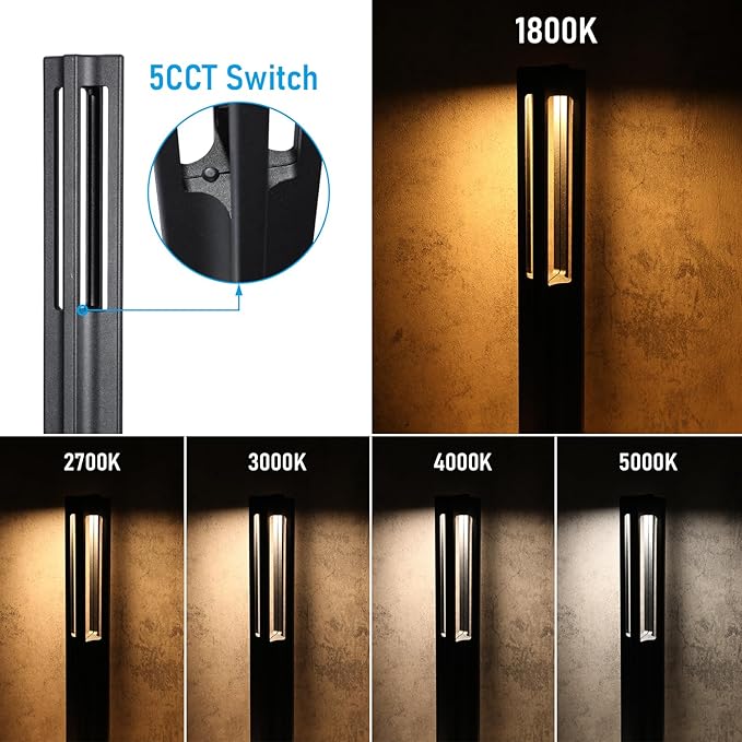 LEONLITE 5CCT 10-Pack Low Voltage Landscape Pathway Lights, Update 1800K2700K3000K4000K5000K Selectable, LED Bollard Path Light, 3W Outdoor Landscape Lighting for Driveway, Aluminum, 12-24V, ETL, IP65