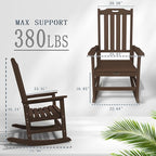 Oversized Rocking Chair, Outdoor Rocking Chair for Adults, All Weather Resistant Porch Rocker for Lawn Garden, Brown