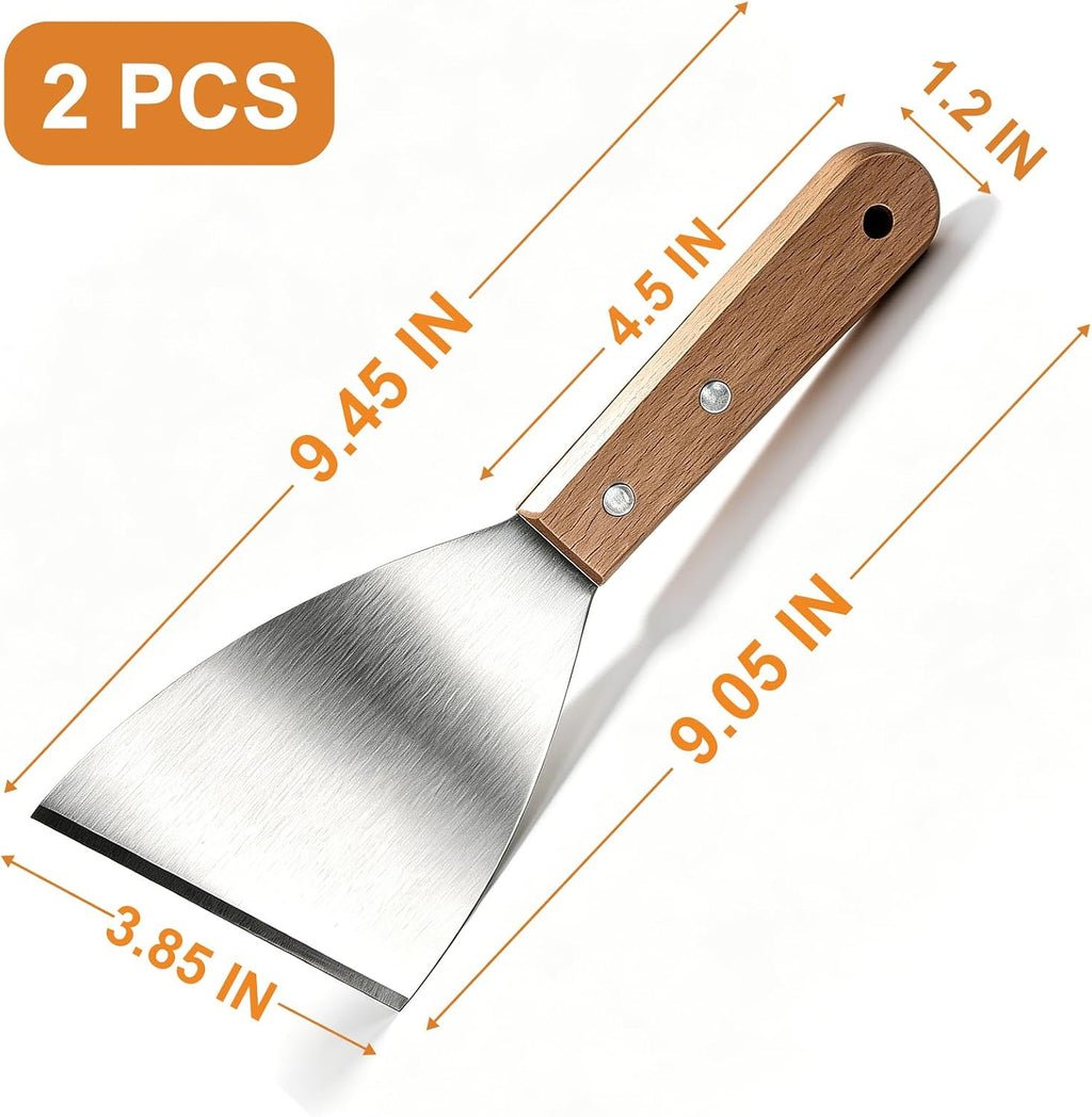 Griddle Scraper, Stainless Steel Slant Edge Metal Grill Scraper 2 pcs，Suitable for teppanyaki, grills, and kitchen cleaning