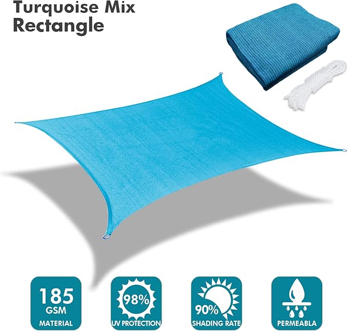KANAGAWA 9'X11' Turquoise Mix Custom Size Sun Shade Sail Rectangle UV Block Canopy Cover for Patio Backyard Lawn Garden Outdoor (Customized Available)