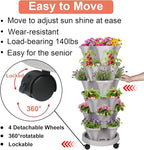 GameXcel Vertical Planter 6 Tier Stackable Planters Garden Planters Strawberry Herb Flower and Vegetable Planter Indoor Outdoor Gardening Pots with Removable Wheels and Tools 2-Pack