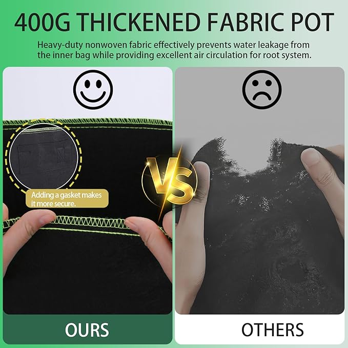 3-Pack 20 Gallon Grow Bags, Thickened Nonwoven Fabric Pots with Handles,Sturdy Garden Planters Aeration Gardening Container to for Plants, Vegetables, and Flowers