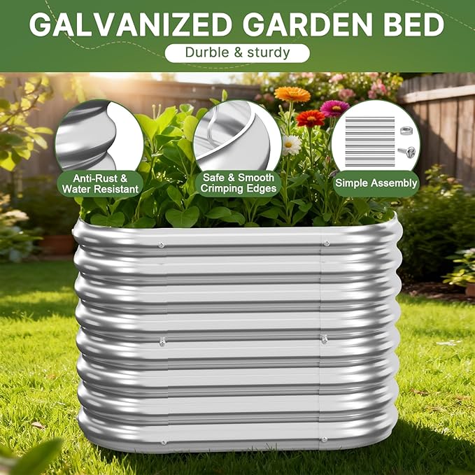 4 PCS Galvanized Raised Garden Bed Outdoor, Metal Garden Bed for Vegetables, Above Ground Garden Box for Flower, Steel Raised Beds for Gardening - 2FT